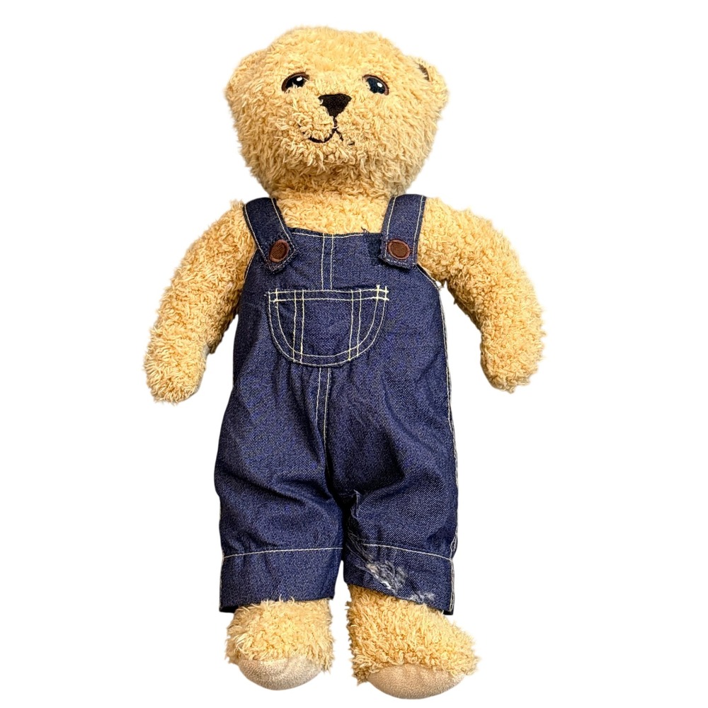 Plush Teddy Bear Denim Overalls Tan 13 inch Stuffed Animal Toy Kids